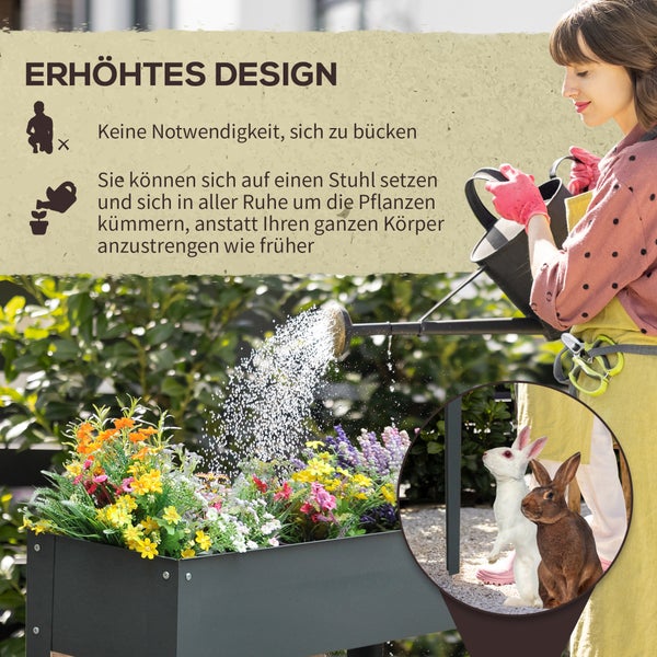 Outsunny Hochbeet, Kräuterbeet, Pflanzkasten mit 3 Abflusslöchern, Blumenkasten mit Füßen, Metall, 100 x 30 x 80 cm