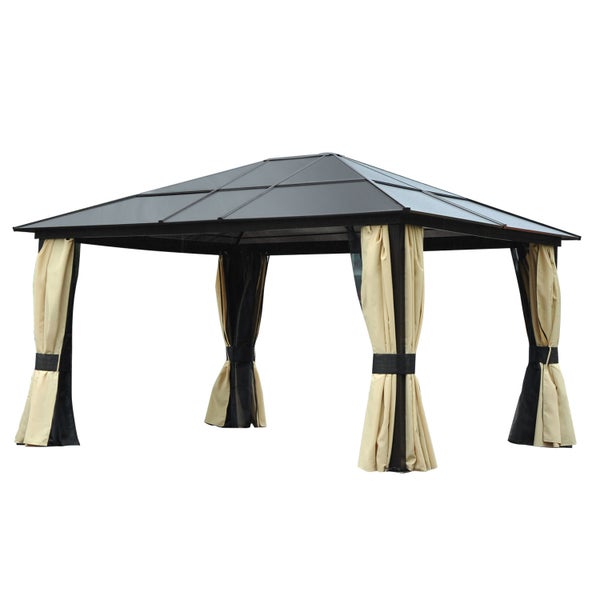 Outsunny Pavillon, Gartenpavillon, 420 x 360 x 275 cm, Alu ,PC, Schwarz+Braun+Beige