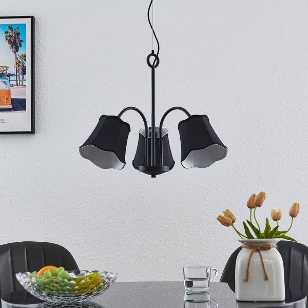 Lucande Pendelleuchte Binta (Retro, Vintage Antik) in Schwarz aus Textil (3 flammig E14) - Hängeleuchte Esstischlampe Hängelampe Wohnzimmerleuchte