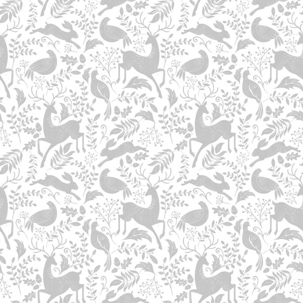 Muster mit Hirschen, Hasen, Vögeln und Blättern