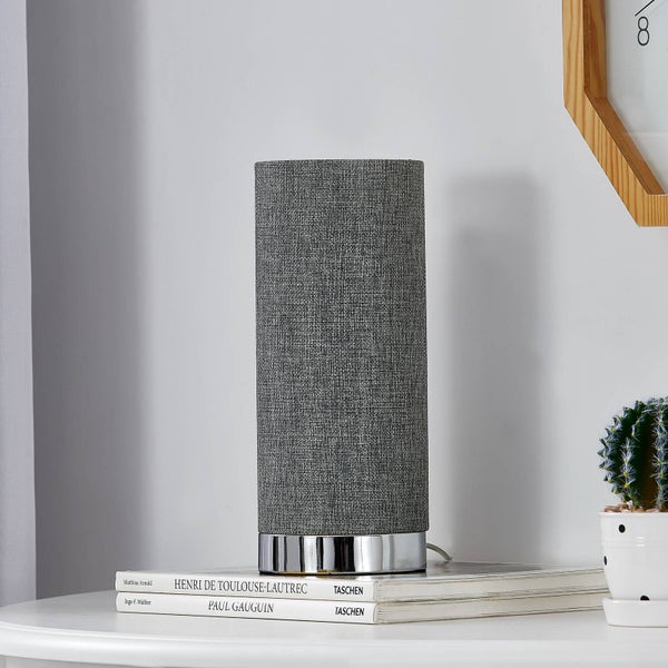 Lindby Tischlampe Ronja ( Touchdimmer) dimmbar (Modern) in Alu aus Textil (1 flammig, E14) - Tischleuchte Schreibtischlampe Nachttischlampe Touch Lampe Schlafzimmerleuchte