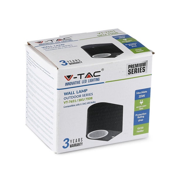 Verpackung einer V-TAC Außenwandleuchte mit 3 Jahren Garantie