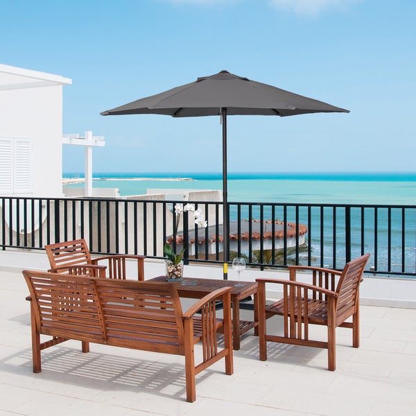 Outsunny Sonnenschirm Ø196 cm, Drehbar Sonnenschirm mit Knickfunktion, sechseckig Balkonschirm Strandschirm windfest stabil Marktschirm Kurbelschirm Sonnenschutz für Strand Balkon Garten, Dunkelgrau