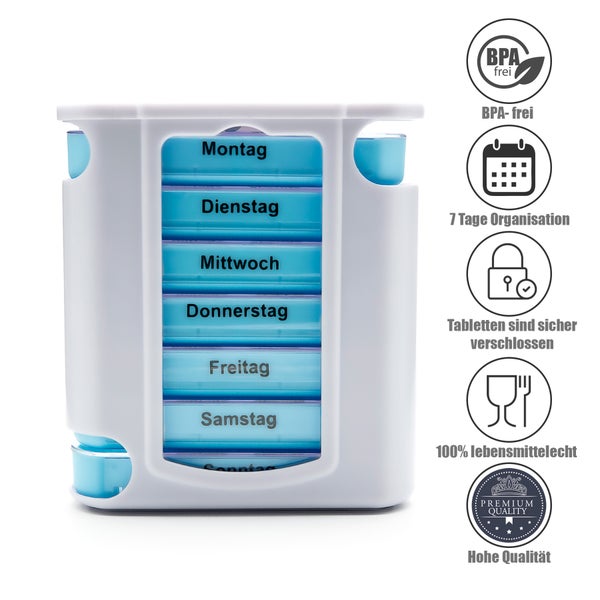 BigDean 3 Stück Tablettenbox 7 Tage Morgens, Mittags, Abends & Nachts in Weiß – Medikamentenbox BPA-frei & Lebensmittelecht – luftdichte Pillendose auch für unterwegs geeignet!