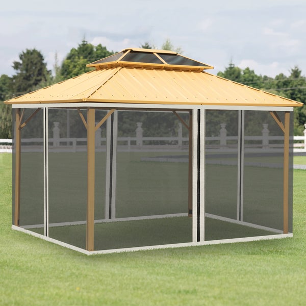 Outsunny Moskitonetz für 3x4 m Pavillon, 4 Seitenteile Fliegennetz mit Haken, 352L x 207H cm, Nylon-Mesh, Schwarz
