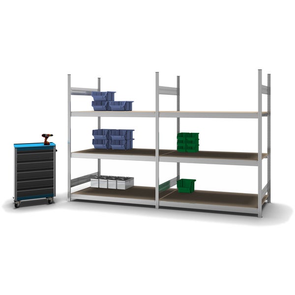 PROREGAL Weitspannregal Stecksystem T-Profil Grundregal HxBxT 200x150x80 cm 3 Ebenen Spanplatten Fachboden Fachlast 350 kg Verzinkt