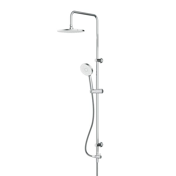 Duschsystem mit Kopfbrause und Handbrause aus Metall fuer die Wandmontage im Badezimmer.