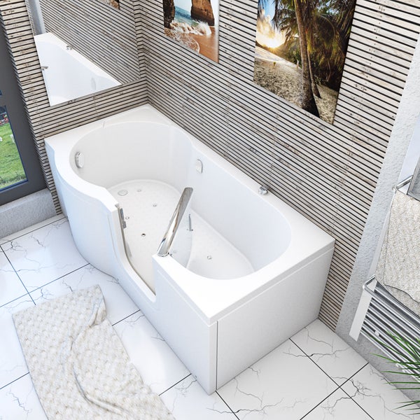 Begehbare Badewanne mit Tür, Hydromassage und Handtuch