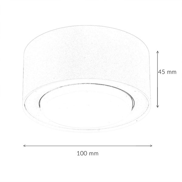 Illustration einer Deckenleuchte mit den Maßen 100 Millimeter mal 45 Millimeter.