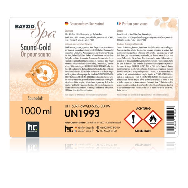 Bayzid Sauna-Gold Saunaaufguss Konzentrat, 1000 ml