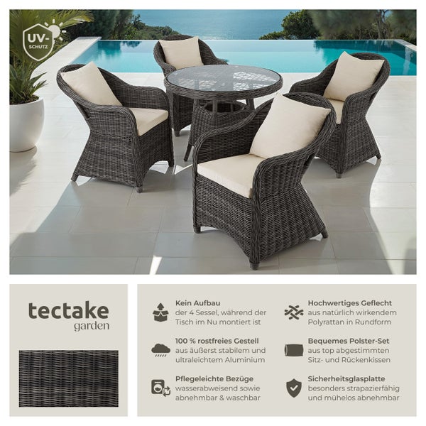Rattan Sitzgruppe tectake Zürich Stühle vormontiert mit Aluminiumgestell grau