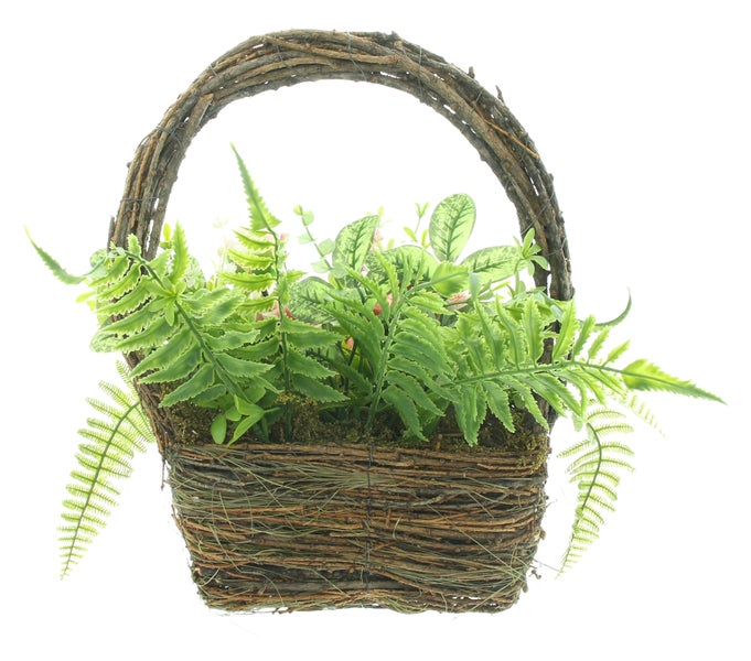 FRANK FLECHTWAREN|Kunstblumenkorb Zartes Rosa, 26 x 12 x 34 cm, KIEFER, POLYETHYLEN, STYROPOR, TEXTIL