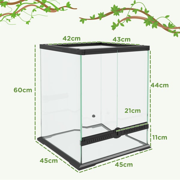 PawHut Reptile Terrarium, 45L x 45B x 60H cm, Hartglas, Stahldraht, Schwarz