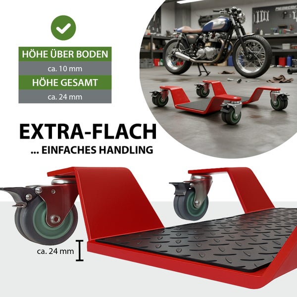 Motorrad Rangierhilfe mit extraflachem Design und einfacher Handhabung