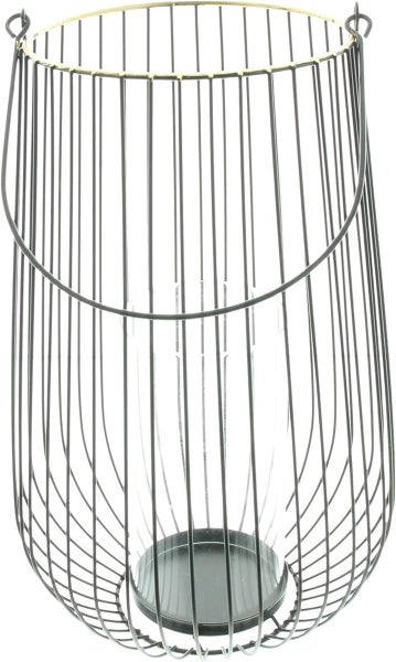 Dekoleidenschaft Windlicht Retro groß aus Metall, schwarz / gold, 34 cm hoch, Hängelaterne mit Windlichtglas, Kerzenhalter