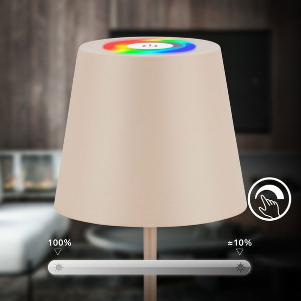 Briloner Cilano RGBW LED Tischlampe kabellos IP44, Dimmbar, Touch, Kabellos, Spritzwasserschutz, Beige, Ø12 x 36 cm
