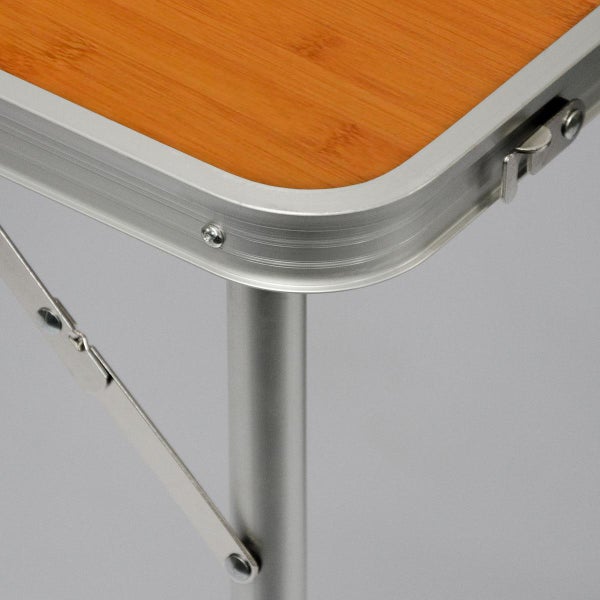 AMANKA klappbarer stabiler Campingtisch 120x60x70cm höhenverstellbar tragbar Kofferformat Aluminium Bambus