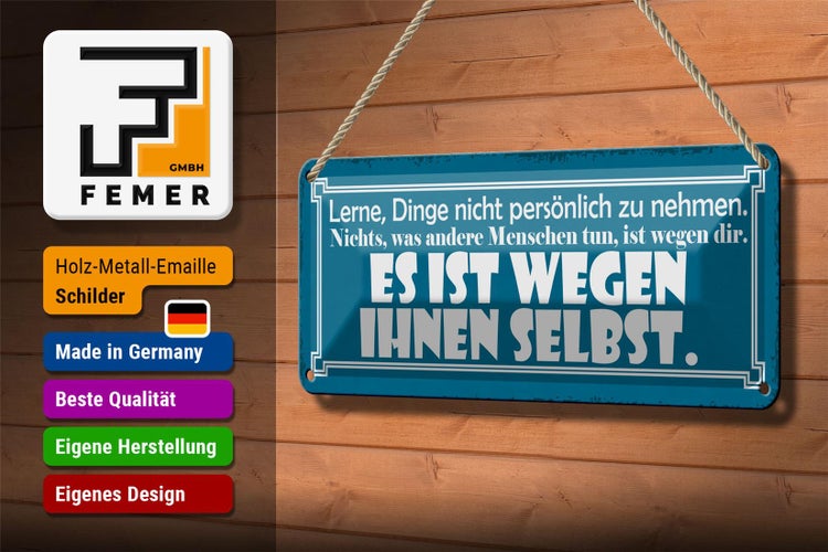 Blechschild Spruch 27x10cm lerne Dinge nicht persönlich Dekoration