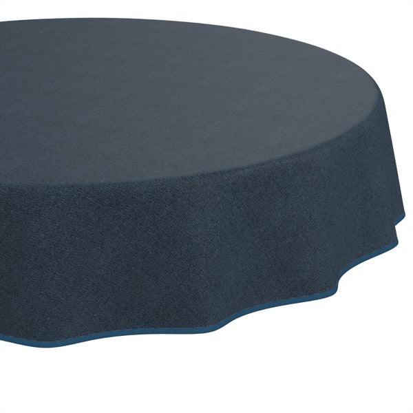Dunkelblaue runde Tischdecke aus Stoff für runde Tische.