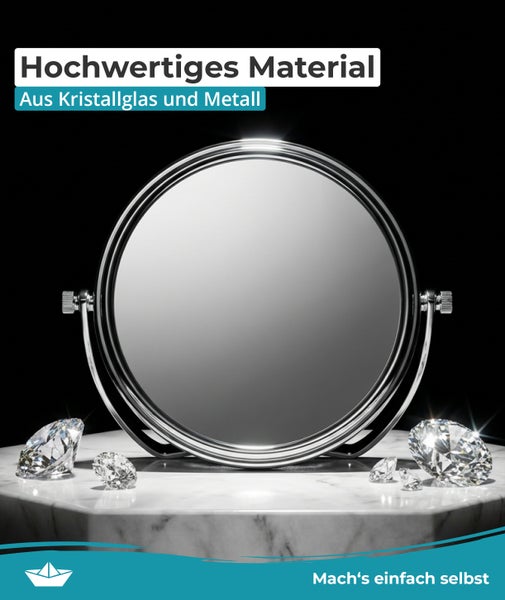 Runder Standspiegel aus Kristallglas und Metall