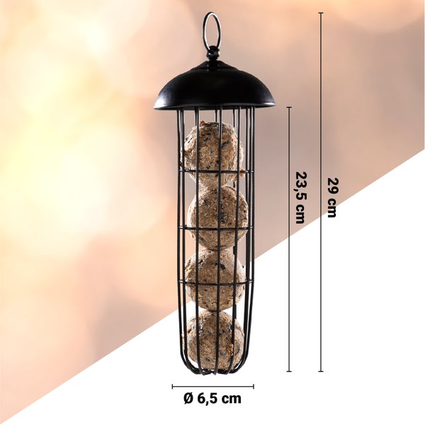 3 Stück Meisenknödelhalter CULT at home Futterspender 29cm hoch Ø 6,5cm schwarz Metall zum Aufhängen