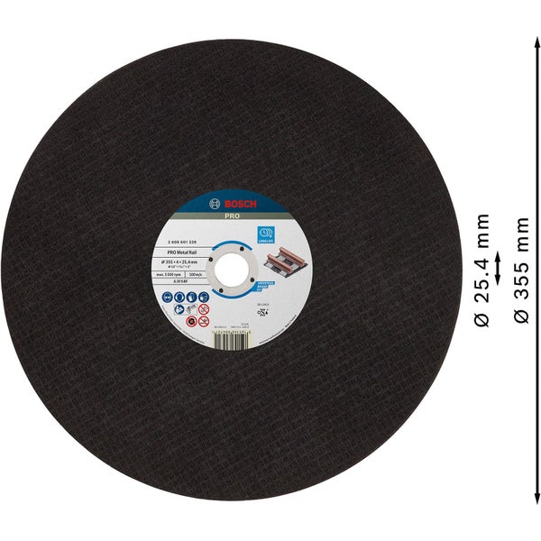 Bosch Trennscheibe Pro Metal Rail mit 355 Millimeter Durchmesser