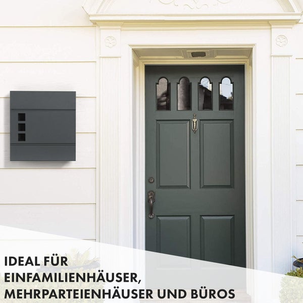 FLOORDIREKT Briefkasten Jules - Stahl Wandbriefkasten mit Zeitungsfach und Sichtfenster Anthrazit