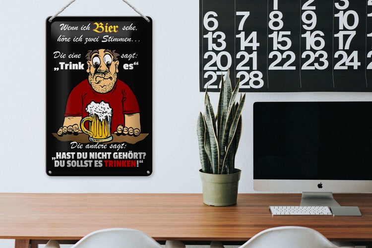 Blechschild Spruch 20x30cm wenn ich Bier sehe höre ich 2