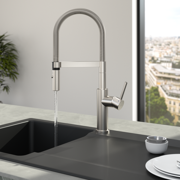 Villeroy & Boch Küchenarmatur Steel Expert 2.0, Hochdruck-Armatur, Umschaltfunktion, wassersparend, Edelstahl massiv