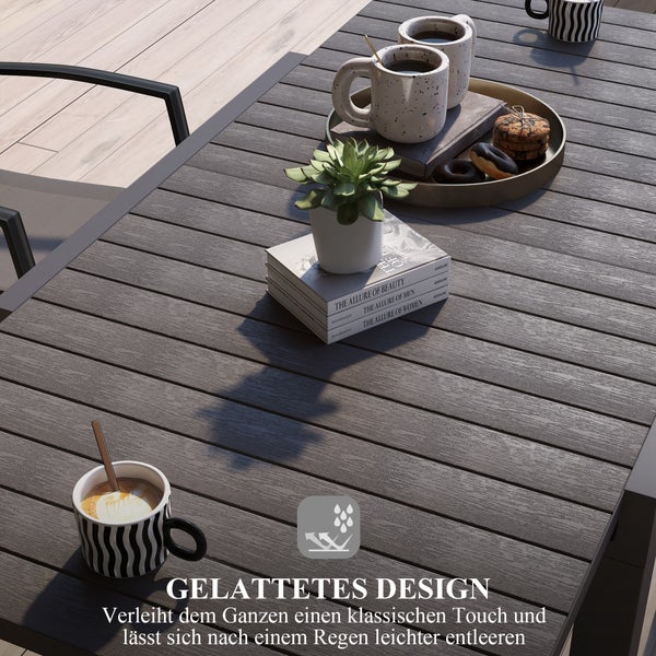 Ausziehbarer Gartentisch mit Lamellenstruktur