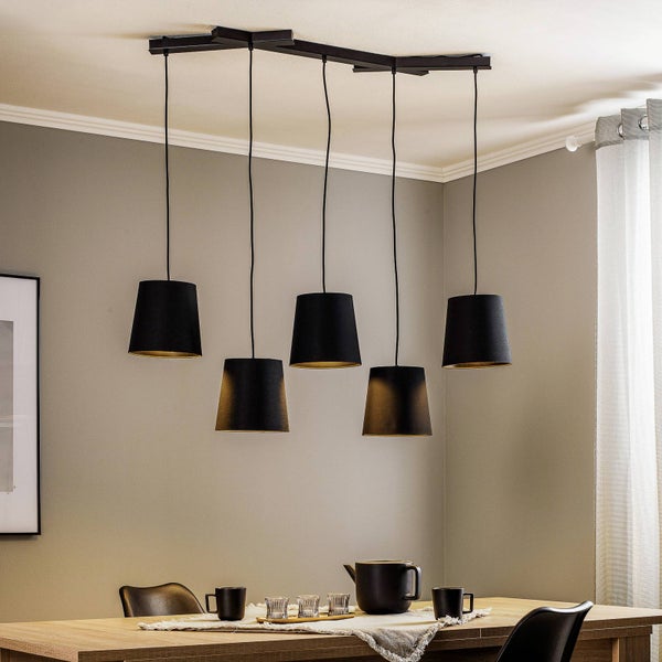 Lucande Pendelleuchte Thamila (Modern) in Schwarz aus Textil (5 flammig, E27) - Hängeleuchte Esstischlampe Hängelampe Wohnzimmerleuchte