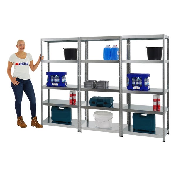 PROREGAL Mega Deal 3x Schwerlastregal Steel Eagle HxBxT 180 x 80 x 40 cm Fachlast 130 kg Verzinkt