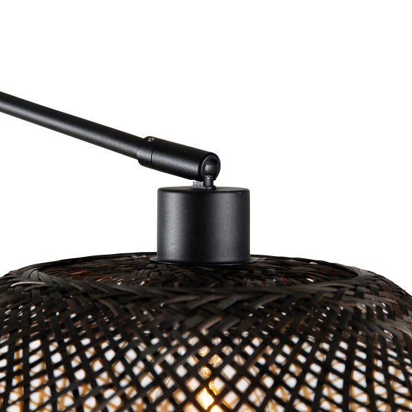 Wandleuchte schwarz mit Rattanschirm 50 cm verstellbar - Blitz