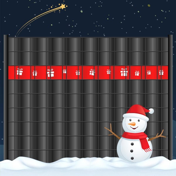 Illustrative Darstellung eines Zauns mit Weihnachtsmotiv und Schneemann im Winter