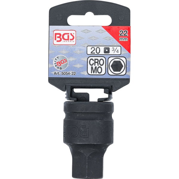 BGS Technic Steckschlüssel-Einsatz mit 22 Millimeter Schlüsselweite und 20 Millimeter Vierkantantrieb