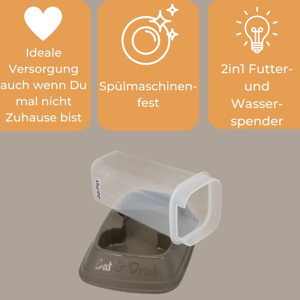 2-in-1 Futter- und Wasserspender für Haustiere mit Behälter