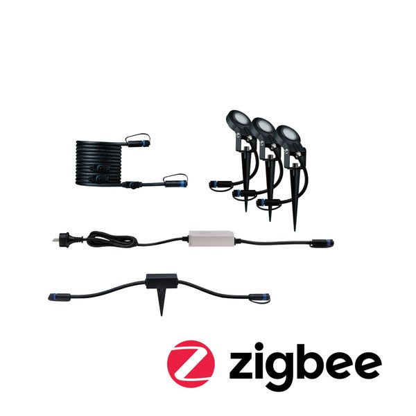 Gartenleuchten Set mit drei Leuchten, Kabel, Stecker und Verteiler