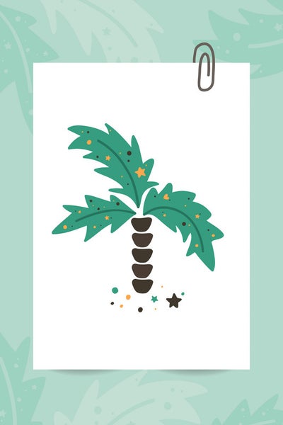 Illustration einer Palme, befestigt mit einer Büroklammer
