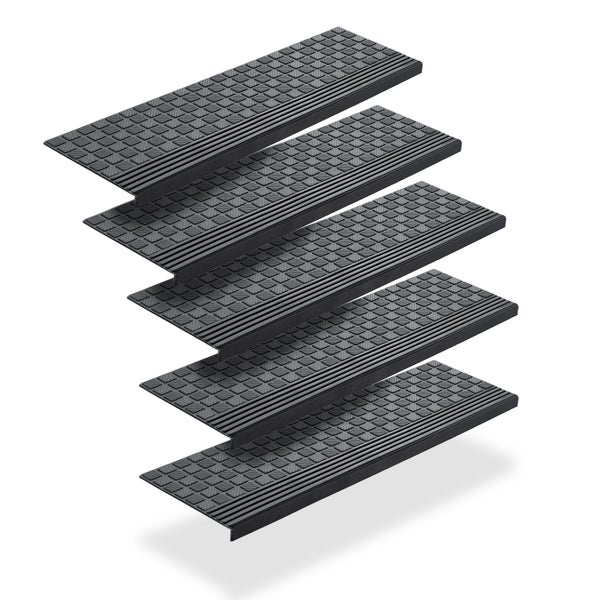 BigDean 5er Set Stufenmatten aus Gummi - 65x25cm - Treppenstufen Matten für Außen Outdoor - Antirutschmatten Treppe Anti-Rutsch Gummimatten
