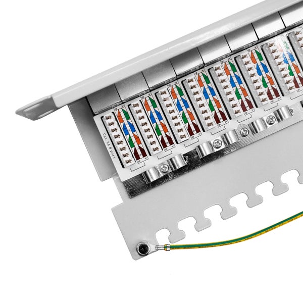 ProfiPatch Cat6a Patchpanel Patchfeld 19 Zoll 24 Port Verteilerfeld für Keystone Module RJ45 Rackeinbau geschirmt 1HE grau