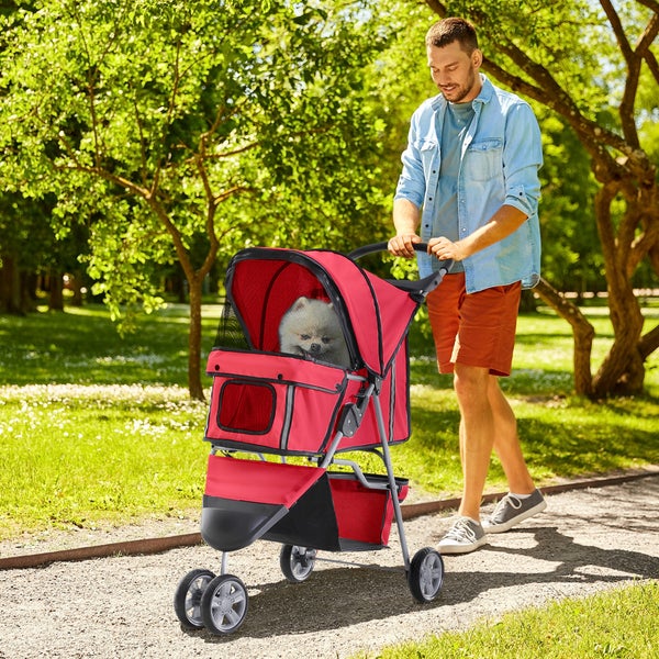 PawHut Hundewagen, 75L x 45B x 97H cm, 600D Oxford, Nylon-Netzgitter, Rot