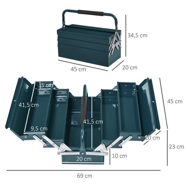 DURHAND, Werkzeugkasten, Werkzeugkoffer, 45L x 20B x 34,5H cm, Stahl (SPCC), Dunkelgrün