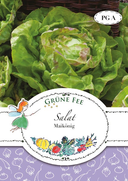 Kopfsalat Maikönig von Grüne Fee, Nahaufnahme einer Salatpflanze mit großen, gewellten Blättern.