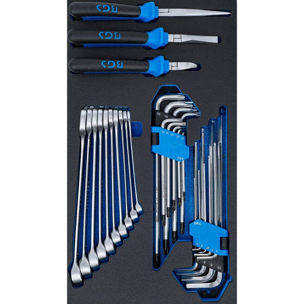 BGS Werkzeugsatz mit Maulschlüsseln, Innensechskantschlüsseln und Schraubendrehern
