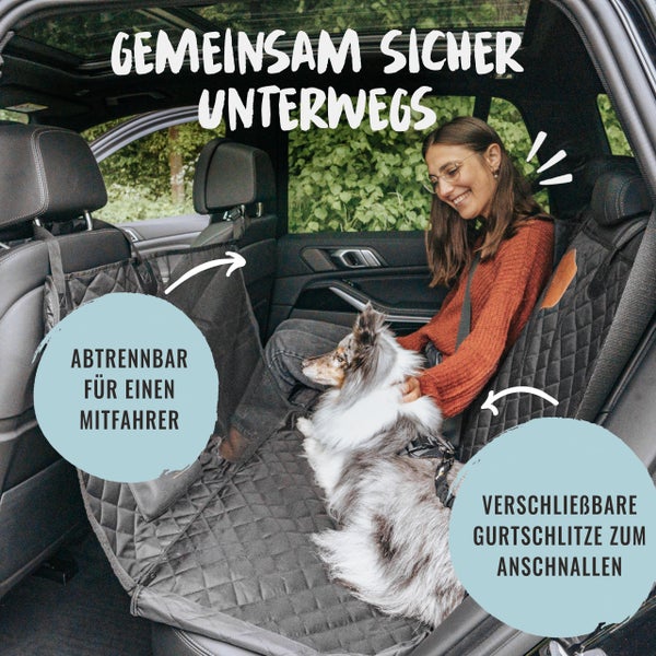 Hundesitzbezug für Autositz mit abtrennbarem Bereich und verschließbaren Gurtschlitzen