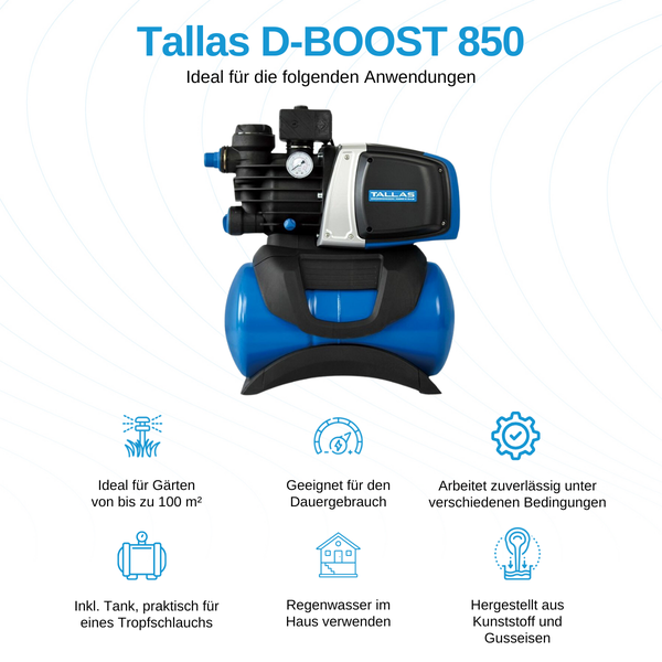 Tallas D-Boost 850 Hauswasserwerk für Gartenbewässerung und Hauswasserversorgung