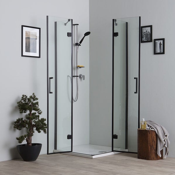 Eckdusche 80x80 mit schwarzen Teilrahmen | London
