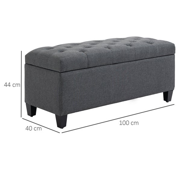 HOMCOM Sitzbank Polsterbank mit Stauraum Truhenbank Flur Schlafzimmer Wohnzimmer leinenartiges Polyester Gummiholz Dunkelgrau 100 x 40 x 44 cm