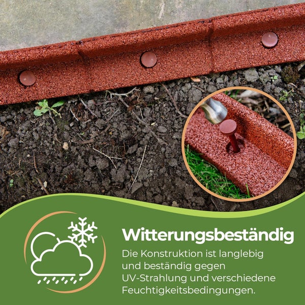 FlexiBorder (Terrakotta, 2 Meter) - flexible Rasenkante, Komplettset, biegbar bis 70°, recycelte Rohstoffe, speziell geeignet für kinderfreundliche Gärten, wetterfest, rasenmäherfreundlich, einfache Installation