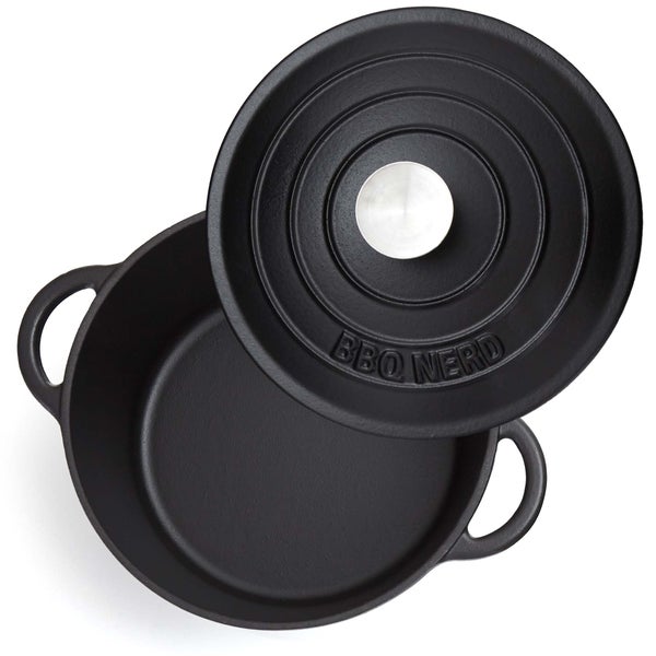 BBQ-Nerd Bräter (rund) mit Deckel 4 L aus Gusseisen mit Emaille-Beschichtung | Bratentopf Kochtopf Gusseisentopf - ideal zum langsamen Garen | Energieeffiziente, wärmespeichernde Cocotte